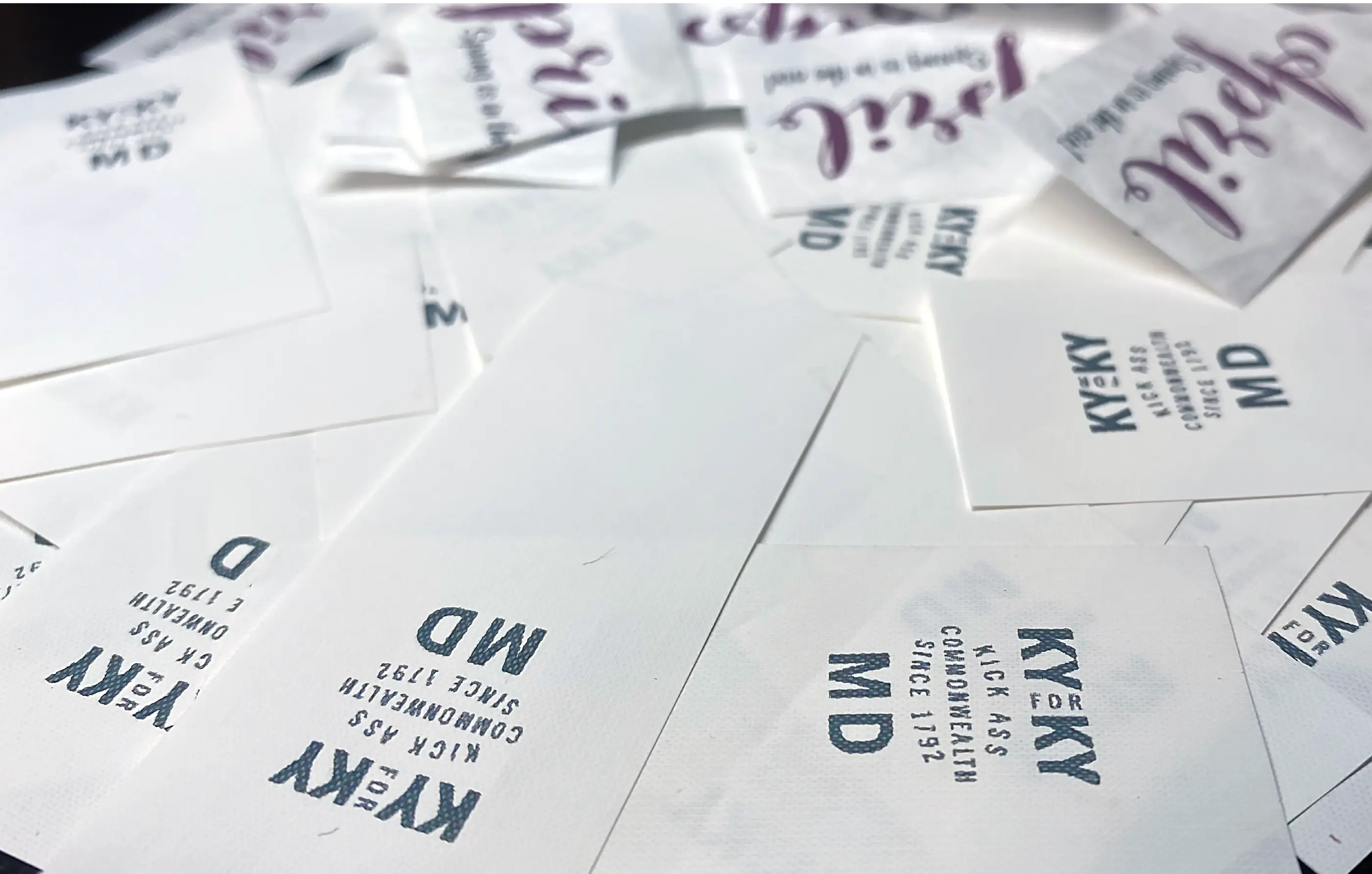 Assortment of printed tyvek labels